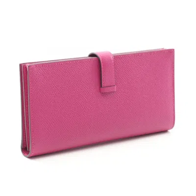 Pre-owned Hermes Pink Epsom Leather Long Wallet (bi-fold) ()