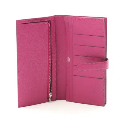 Pre-owned Hermes Pink Epsom Leather Long Wallet (bi-fold) ()