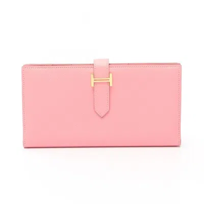 Pre-owned Hermes Pink Epsom Leather Long Wallet (bi-fold) ()