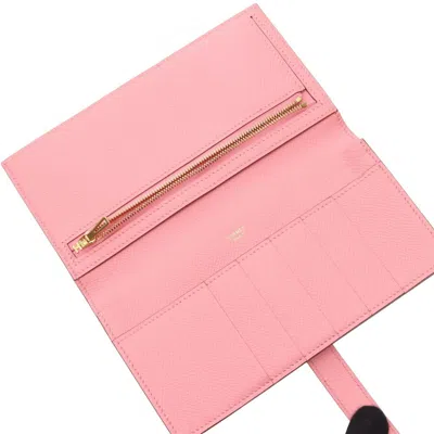 Pre-owned Hermes Pink Epsom Leather Long Wallet (bi-fold) ()