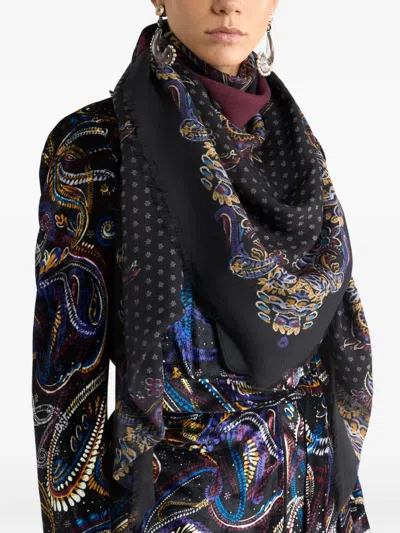 Etro Floral Paisley Cashmere Shawl In Black