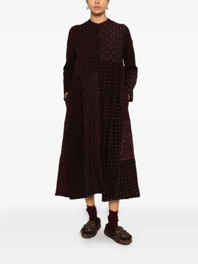 Injiri Polka-dot Panelled Midi Dress In Black