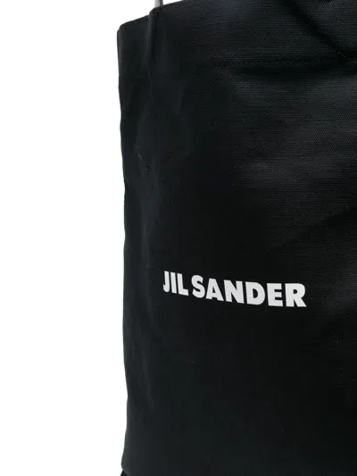 Jil Sander Logo Print Cotton-linen Blend Tote Bag In Black
