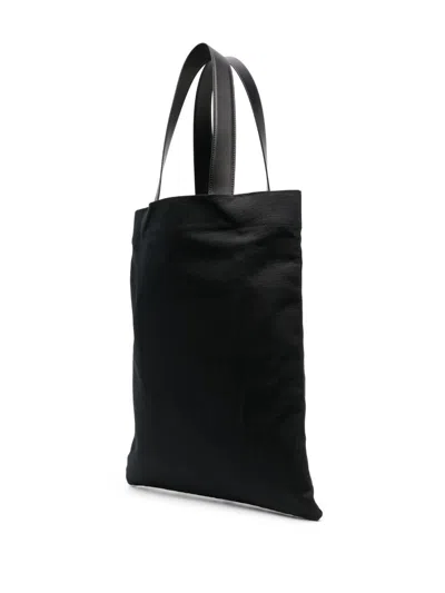 Jil Sander Logo Print Cotton-linen Blend Tote Bag In Black