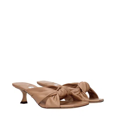 Jimmy Choo Beige Leather Flat Women's Sandals In Brown