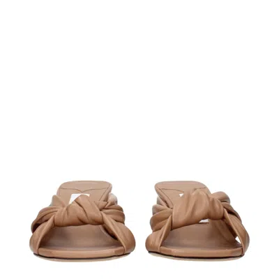 Jimmy Choo Beige Leather Flat Women's Sandals In Brown