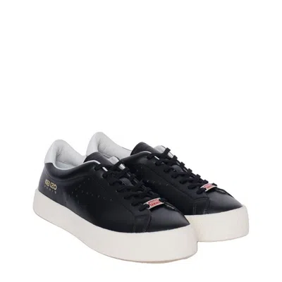Kenzo Black Calfskin Low Top Men's Sneakers In Black