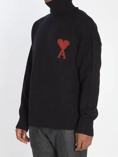 Ami Alexandre Mattiussi Ami Paris Ami Paris Black Wool Ami De Coeur Turtleneck In Black