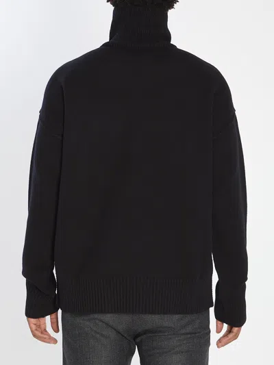 Ami Alexandre Mattiussi Ami Paris Ami Paris Black Wool Ami De Coeur Turtleneck In Black