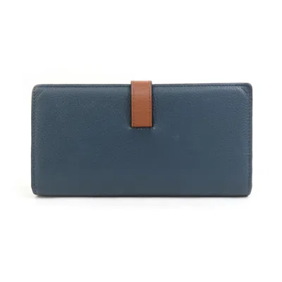 Pre-owned Loewe Brown Navy Leather Long Wallet (bi-fold) ()