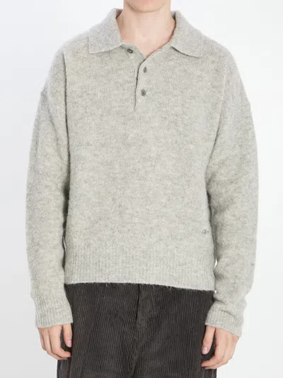 Ami Alexandre Mattiussi Light Grey Knit Sweater With Polo Collar And Three-button Placket In Gray
