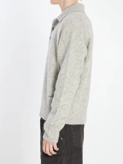 Ami Alexandre Mattiussi Light Grey Knit Sweater With Polo Collar And Three-button Placket In Gray