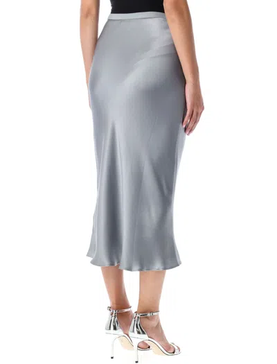 Anine Bing Silk Satin Midi Skirt In Gray