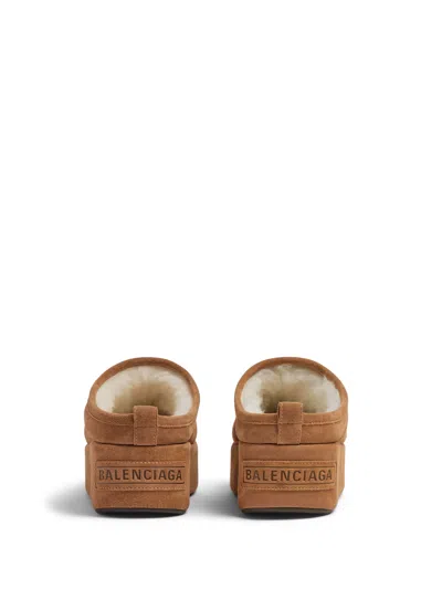 Balenciaga Women Alaska Soft Suede Mule With Plateau In Brown