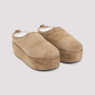 Balenciaga Women Alaska Soft Suede Mule With Plateau In Brown
