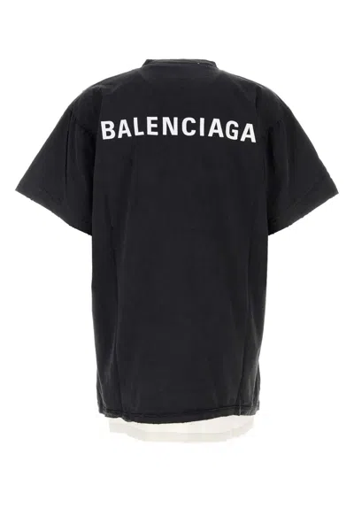 Balenciaga Back Double Black Faded Dry Jersey T-shirt In Black