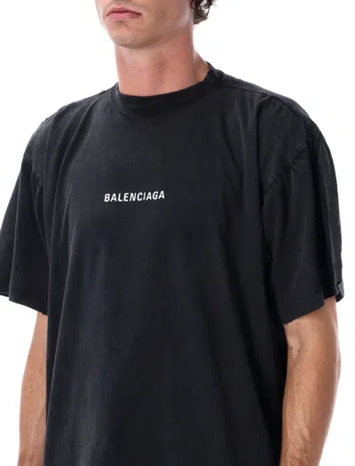 Balenciaga Back Double Black Faded Dry Jersey T-shirt In Black