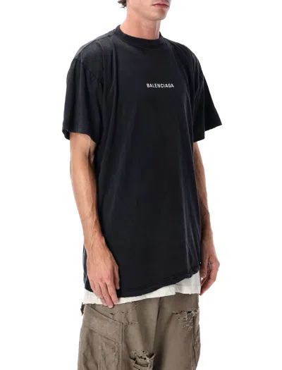 Balenciaga Back Double Black Faded Dry Jersey T-shirt In Black