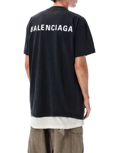 Balenciaga Back Double Black Faded Dry Jersey T-shirt In Black