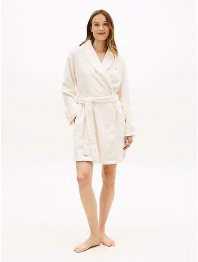 Tommy Hilfiger Plaid Logo Plush Robe In Neutral