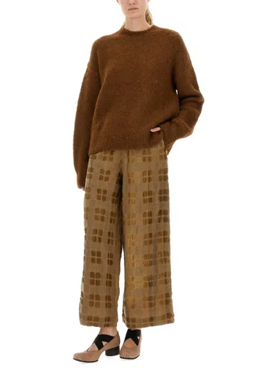 Uma Wang Fuzzy Texture Wool Blend Sweater With Crew Neckline In Brown