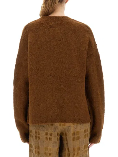 Uma Wang Fuzzy Texture Wool Blend Sweater With Crew Neckline In Brown