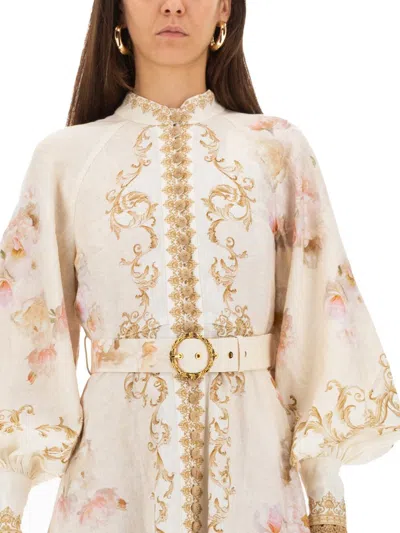 Zimmermann Midi Dress With Buttons "hypnotic" In Neutral