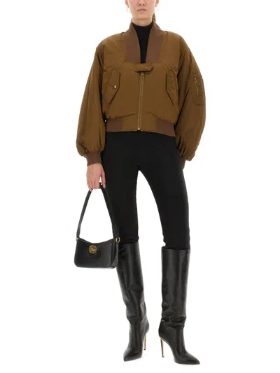 Chloé Zip-up Cropped Bomber Jacket In Brown