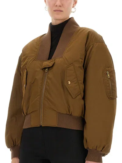 Chloé Zip-up Cropped Bomber Jacket In Brown