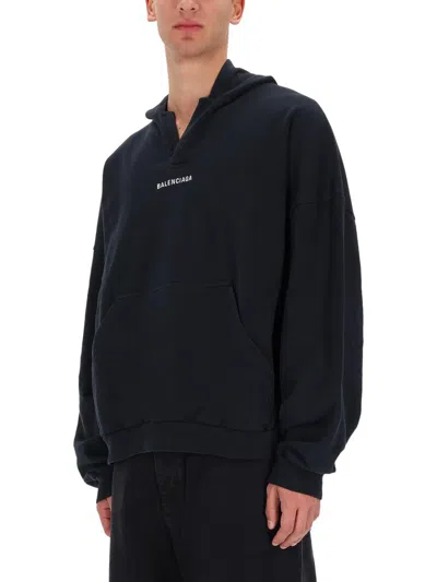 Balenciaga Relaxed-fit Cotton Hooded Sweatshirt With Design In Black