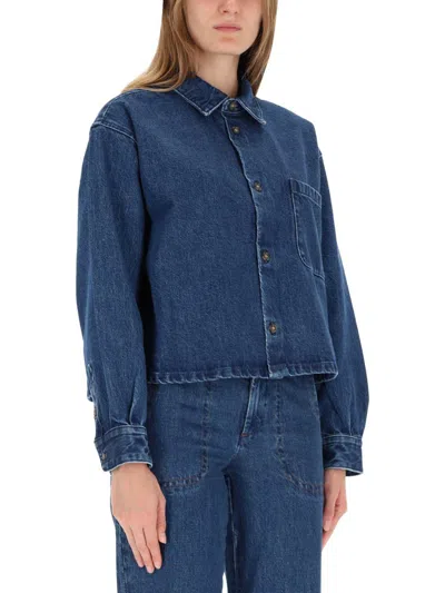Apc Long Sleeve Collared Top With Chest Pocket In Blue