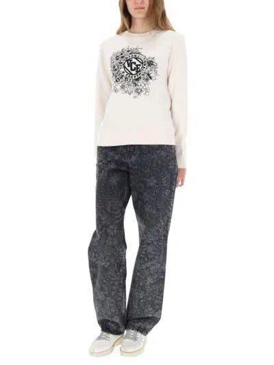 Golden Goose Straight Jeans With Floral Motif In Gray