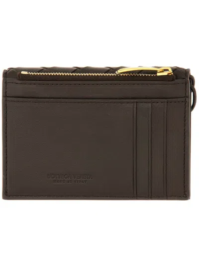Bottega Veneta "let's Go" Card Holder With Zipper In Brown