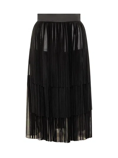 Dolce & Gabbana Tulle Fringed Skirt In Black