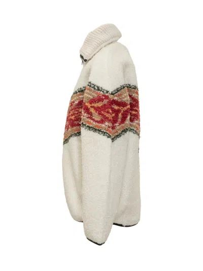 Isabel Marant Shearling Pullover With Geometric Pattern  Étoile In White