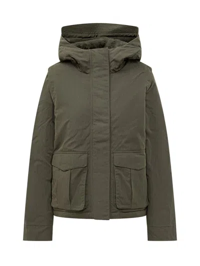 K-way Jacket With Hood And Synthetic Fur Lining In Green