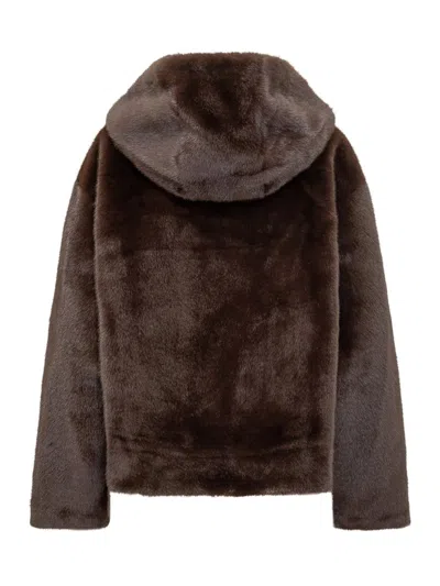 Ba&sh Brown  Eco Fur Hooded Jacket In Brown