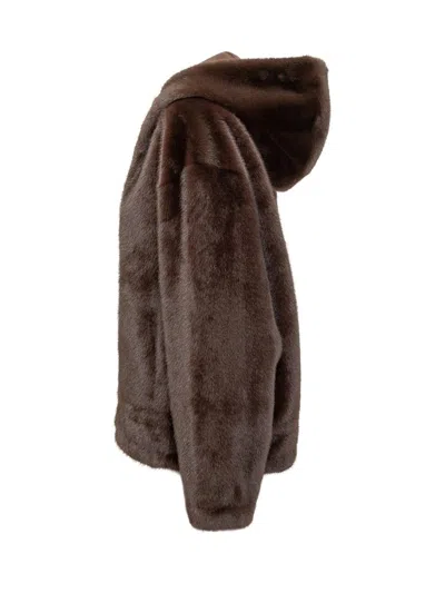 Ba&sh Brown  Eco Fur Hooded Jacket In Brown