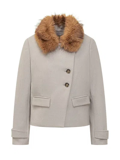 Ba&sh Eco Fur Collar Short Jacket In Neutral