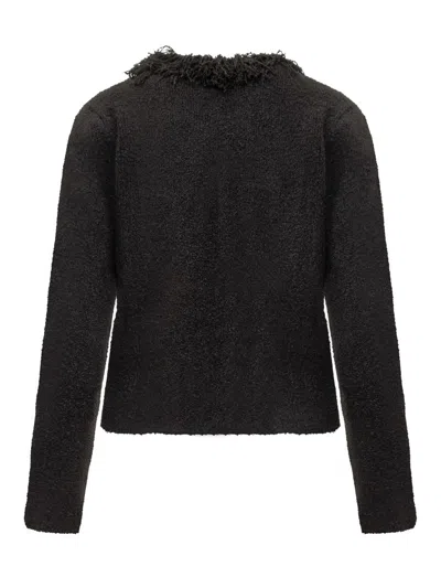 Ferragamo Salvatore  Black Cardigan With  Fringes In Brown