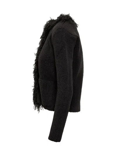 Ferragamo Salvatore  Black Cardigan With  Fringes In Brown