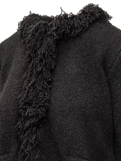 Ferragamo Salvatore  Black Cardigan With  Fringes In Brown