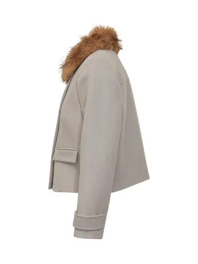 Ba&sh Eco Fur Collar Short Jacket In Neutral