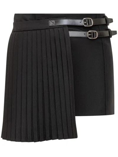 Coperni Black Pleated Miniskirt With Blanket Straps In Black