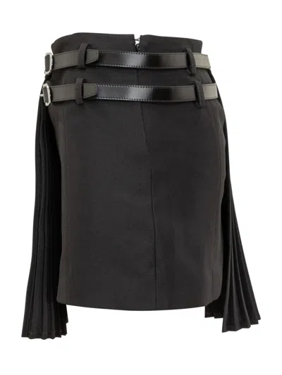 Coperni Black Pleated Miniskirt With Blanket Straps In Black
