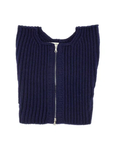 Dries Van Noten Men Wool Neck Warmer With Zipper In Blue