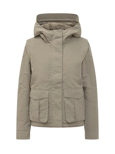 K-way Jacket With Hood And Synthetic Fur Lining In Brown