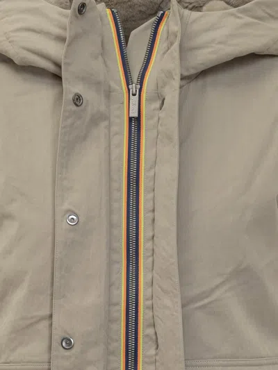 K-way Jacket With Hood And Synthetic Fur Lining In Brown