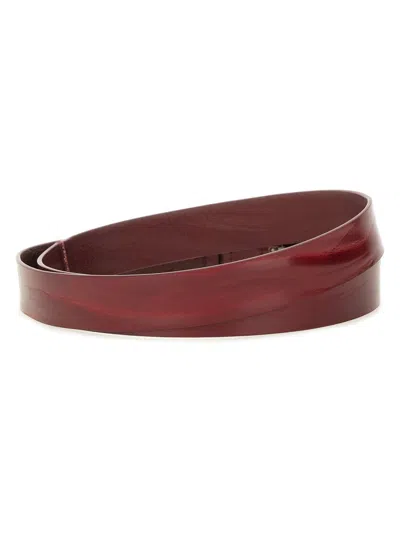 Max Mara Adjustable Leather Belt Metal Buckle In Red