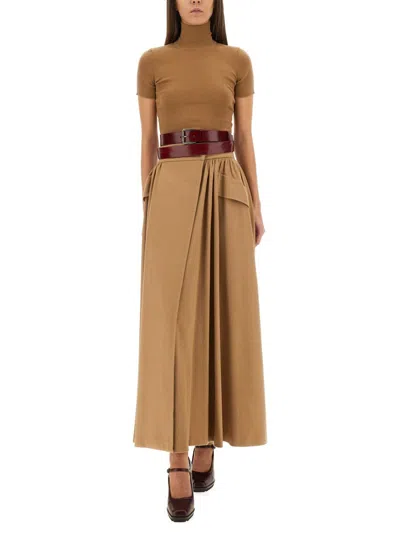 Max Mara Eufemia Pleated Skirt In Brown